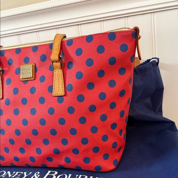 Dooney & Bourke Red and Blue Polka Dot Tote with dust bag - Picture 4 of 12